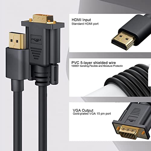 HDMI to VGA Cable 6 Ft, 10-Pack Gold-Plated Computer HDMI to VGA Monitor Cord Adapter Male to Male for Computer, Desktop, Laptop, PC, Monitor, Projector, HDTV (NOT Bidirectional)-Black
