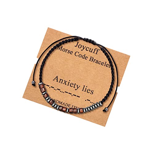 JoycuFF Encouragement Gifts for Women Anxiety Relif Mother's Day Valentines Day Morse Code Bracelets for Women Secret Messages Wood Beads Jewelry Birthday Graduation Gifts Anxiety Lies