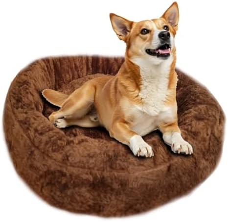 Cama Redonda Marrón M 65 cm para Mascotas, Felpa Suave, Cojín Antiansiedad y Acolchado Confortable, Descanso Premium para Perros y Gatos, Lavable y Resistente, Material Poliéster