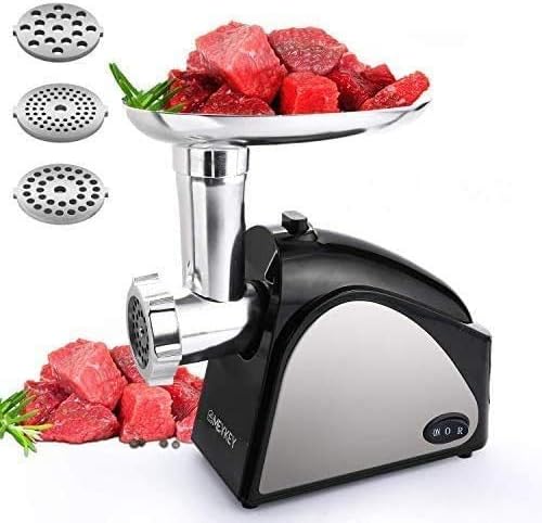 Homdox Electric Meat Grinder, Upgraded 2000W Meat Mincer for Home with 3 Grinding Plates and Sausage Stuffing Tubes &Commercial,6er Set Gläser (Brown)