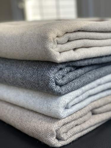 Eikei Wool Throw Blanket Geo Herringbone Pattern Oversized Couch Throw Blanket Fringe Trim Soft Merino Woolen Afghan Minimalist Style Lightweight Machine Washable (Light Beige, 55Wx78L) #TOP6