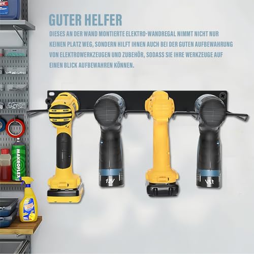 YedZen 2 Stück Wandhalterung Werkzeugspeicher für 8 Elektrowerkzeug, Wandmontage 8 Schlitzen Metall Bohrhalter Power Tool Organizer, Werkzeugregal Aufbewahrung für Garage Werkzeugraum