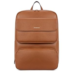 BOSTANTEN Leather Backpack for Women 15.6 inch Laptop Backpack Purse Casual Business Travel Computer Shoulder Bags with Trolley Sleeve Brown