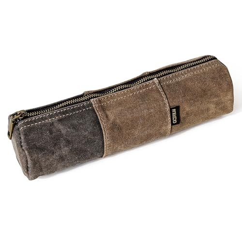 GOOTIUM Waxed Canvas Pencil Pouch - Vintage Zippered Stationery Organizer for Pens, Pencils, and Accessories Handmade Multi-Purpose Utility Case, Tan