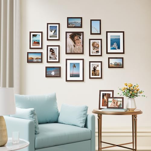 Image of Vittanly 15 Pack Picture Frames Collage Wall Decor for Mounting or Tabletop Display, Gallery Frame Set for Family, Multi Sizes Including 3pcs 8x10, 6pcs 5x7, 6pcs 4x6, Light Brown