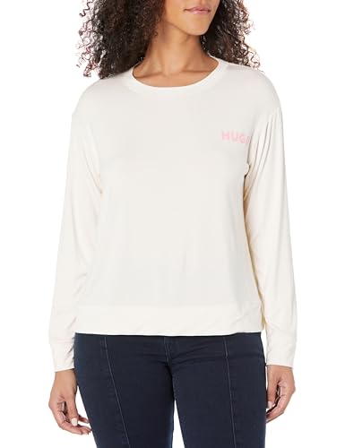 Image of Hugo Women's Relaxed Fit Contrast Logo Long-Sleeve Shirt, Soft White, M