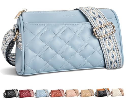 ZAUKNYA Small Crossbody Bags for Women, Quilted Vegan Leather Cross body Purse Shoulder Handbags with Wide Guitar Strap (ZZ-business blue)