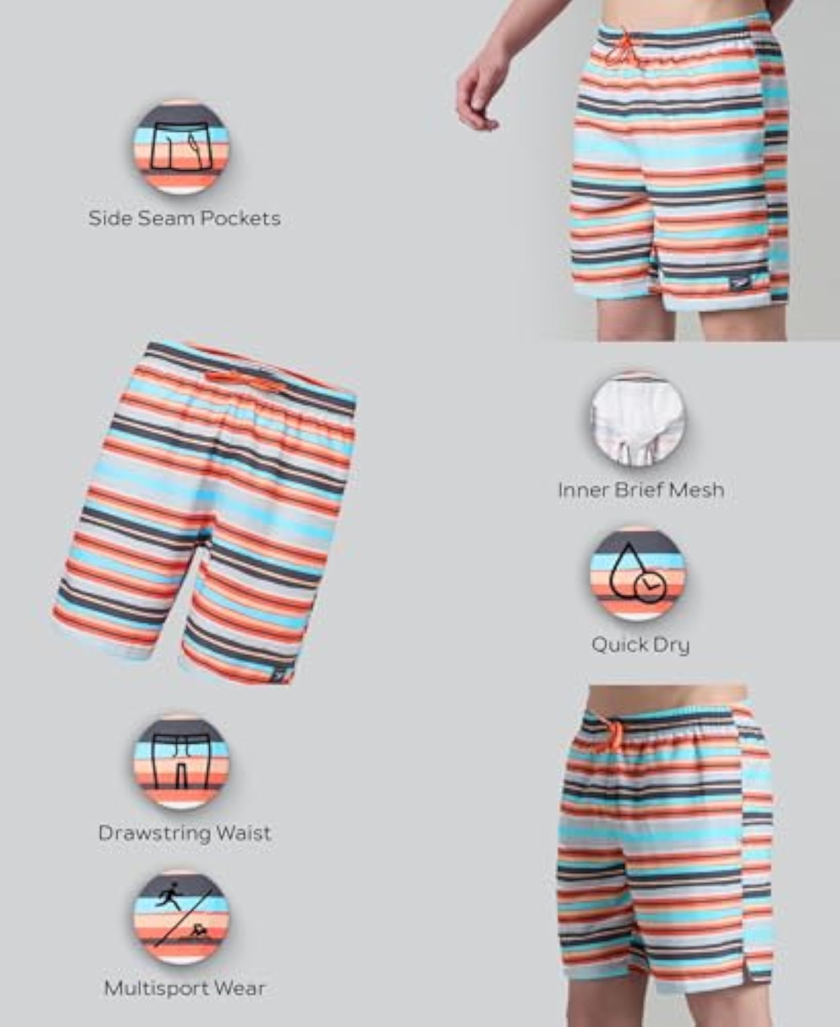 Men's 4-Way Comfort Stretch Printed Watershorts with Side Pockets