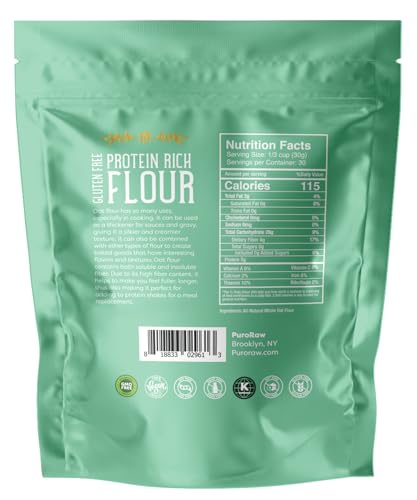 Oat Flour, 2lbs, Gluten Free Oat Flour for Baking, Oat Flour Gluten Free, Oatmeal Flour, Oat Powder, Whole Oats Flour, All Natural, Non-GMO, Batch Tested, Product of Canada, 2 Pounds, By PuroRaw.