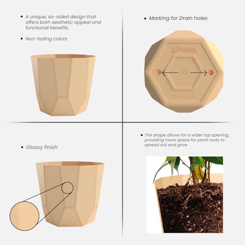 Image of YUCCABE ITALIA SHERA Hexa Plastic Planter Pot for Plants | Decorative Flower Pot | UV Protected Lightweight Indoor Outdoor Gamla for Home Decor, Balcony, Garden & Living Room