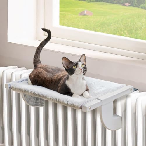 MEWOOFUN Hamaca para gatos calefacción, cama para gatos, ventana para gatos, 55 x 35 cm, hamaca ajustable para gatos con cojín de 2 lados, cama estable para gatos de hasta 18 kg, gris