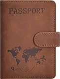 Passport Holder, Passport Cover with Credit Card Slot and Boarding Pass Slot Combo, Passport Wallet Case Book Travel Must Have, RFID Blocking Leather Travel Accessories, Brown