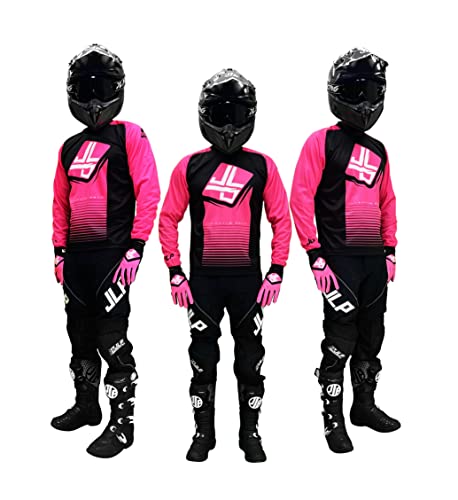 JLP RACING Tenue Pantalon Maillot Gants Moto Cross Quad Enduro VTT BMX MTB Enfant Stripes Rose XL