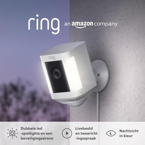 Ring videocamera Plus con faretti plug-in (Spotlight Cam Plus) | Telecamera di sorveglianza HD wifi per esterno con audio bidirezionale, fai-da-te | Ring Home: 30 gg. prova gratuita | 3 telecamere