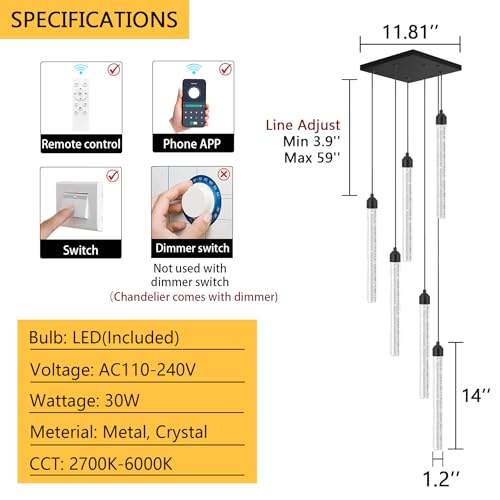 Image of Modern Crystal Pendants Lighting Mini Chandelier for Kitchen Island LED Dimmable Ceiling Handing Lighting Adjustable Flush Mount Ceiling Light for Dining Room Hallway