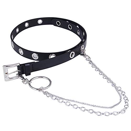 Huture Black Belt Women Men Jeans Belt with Hip Hop Waist Chain PU Leather Belt Grommet Belt Leather Belt with Square Buckle Punk Belt for Women Adjustable Buckle Waist Belt for Dress Jumpsuit