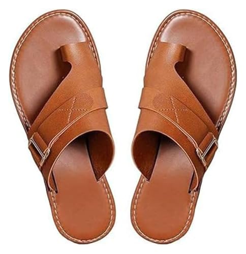 Summer Lightweight Sandals Premium Leather Flat Sandals Open Toe Ring Loop Strap Flip-flop Sandals For Women