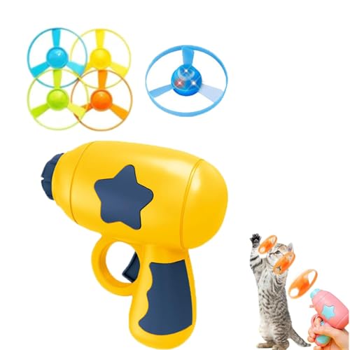 Interactive Cat Toy & Outdoor Flying Saucer Blaster,Bamboo Dragonfly Catapult Pistol,Cat Fetch Toy with Colorful Flying Propelle