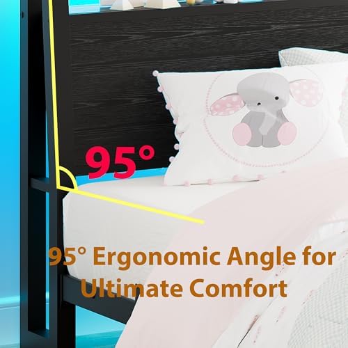 MUZERUL Single Bed Frame with Ergonomic Storage Headboard,Heavy Duty Low Metal Platform,Twin Size Bed Frame with Charging Station,LED No Box Spring Needed,Easy to Assembly, Noise Free, Black - 5