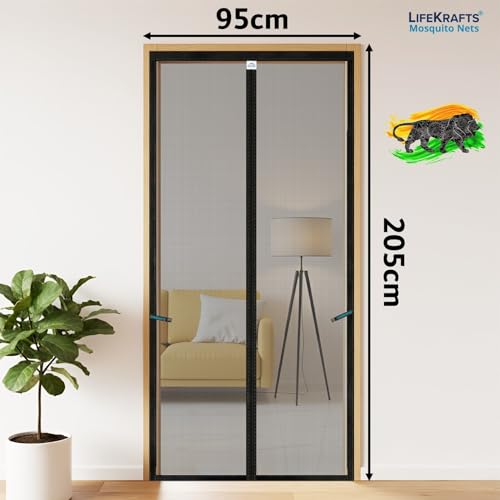 Image of LifeKrafts Magnetic Mosquito Net for Door | Heavy Duty 80 GSM Mesh | Premium Polyester Material | Auto-Closing Insect Screen for All Door Types | Keeps Mosquitoes & Bugs Out |(Black, 205 x 95 Cms)