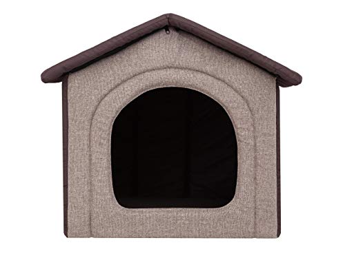 PillowPrim Hundehütte Hundehöhle Hundebett Hundehaus Katzenhöhle Größe XXXL - 76x72 cm Cappuccino mit braun