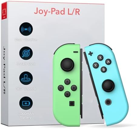 AWNBOX Switch Controller replacement for Nintendo Switch Controller, Compatible With Switch/Lite/OLED, with Dual Vibration/Motion/Wake-up/Screenshot (Blue&Green) - 1