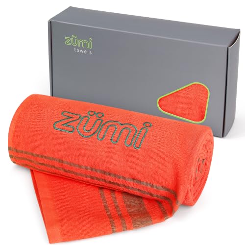 Zumi 100% Cotton Quick Dry Towel - Large Lightweight Ultra Absorbent Beach Towel, Soft Compact Travel Towel for Bath, Camping, Gym, Swimming Pool, Shower, Boat, Kayak, Hiking Backpacking RV - Orange