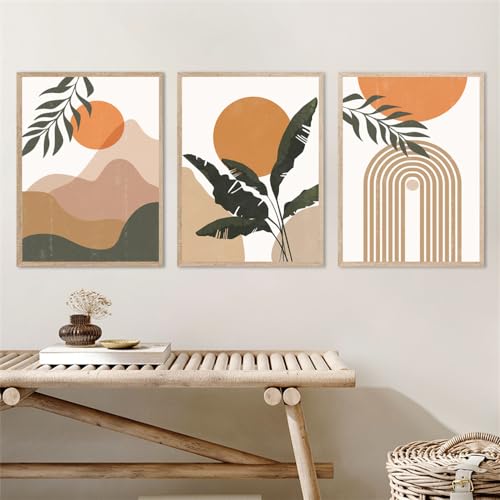 Affiches botaniques bohèmes et tableaux abstraits géométriques modernes en toile 60x70cm lot de 3