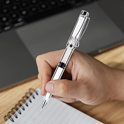 STOBOK 2Pcs Clear Fountain Pen Transparent Ink Pen Refillable Calligraphy Pen with Ink Absorber Writing Pens School Stationery for Student Adults