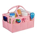 Relaxdays Baby Windel Caddy, 11 Fächer, entnehmbare Trenner, tragbare Filztasche, Auto & Wickeltisch Organizer, rosa