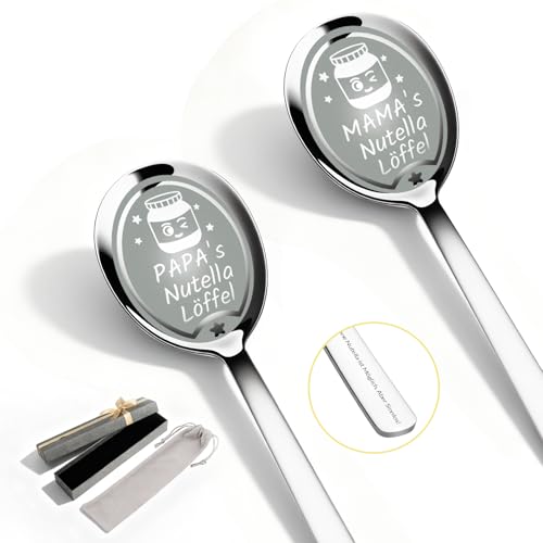 CGFN Geschenke für Mama Papa,2 Stück Silber Löffel Personalisierter für Nutella,Ideen Geschenke für Eltern,Papa Mama zum Geburtstag 20.5 CM...