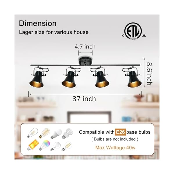 Track lighting37inch track lighting fixtures ceiling black track light kitchen lights ceiling 4 light large rustic farmhouse track lighting for kitchen closet living room bar rotatable light head  urban country home decor