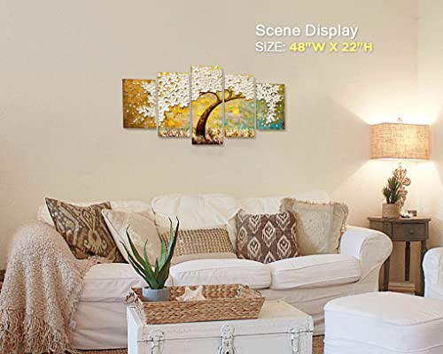Wall Decor Living Room Canvas Wall Art Tree Of Life Abstract Yellow Wall Decor Flower Pictures Wall Decorations Pictures For Bedroom Kitchen Dining Room Office Art Textured Wall Paintings 48X22In #TOP2