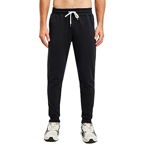 NIMENJOJA Men's Joggers Sweatpants Tapered Workout Running Lounge Pants with Zipper Pockets Black Cover