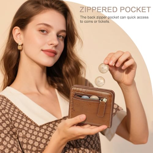 Image of Crocodile Wallets Women Small RFID Blocking Credit Card Holder | Luxury Alligator Faux Leather Thin Bifold Croc Womens Wallet Ladies Mini Purse with Coin Pocket, Brown