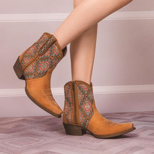 Palitutu Cowboy Boots for Women Ankle Cowgirl Booties Embroidered Wide Mid Calf Pointed Square Toe Western Boots Short Low Chunky Heel Classic Booties Shoes MWB6012-6B by Palitutu - Used condition - Image 8
