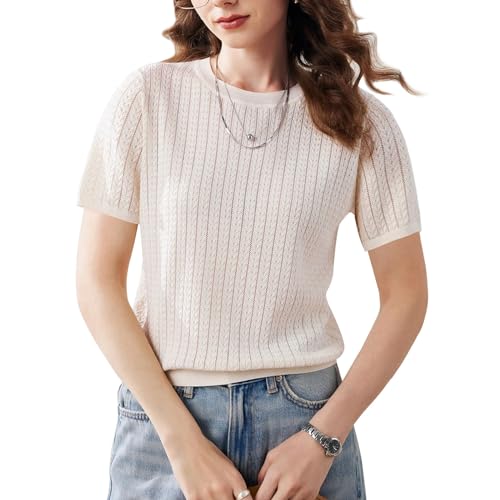 Image of Wowcarbazole Womens Summer Tops Short Sleeve Casual Crew Neck Fashion T Shirts Knit Pullover Sweater Trendy 2024