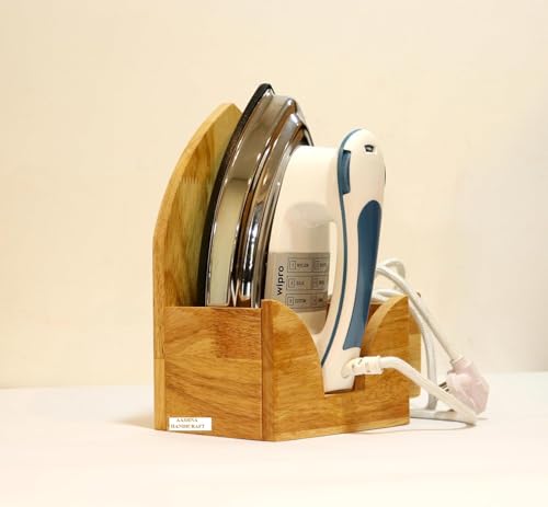 Image of Wooden Iron Stand & Press Rest Combo | Premium Wall Mounted Electric Iron Holder with Hot Ir0n Rest Heat Resistant Ironing Pad.