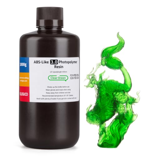 Image of ELEGOO ABS-Like 3.0 3D Printer Resin Clear Green 1000g | High Strength and Toughness, High Precision, Low Viscosity, UV-Curing Photopolymer Resina for MSLA DLP LCD 3D Printers