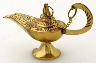 Vrinda® Brass Aladdin Genie Lamp Incense Burner – Magic Genie Lamp Pot with Exquisite Hollow Carved - Exquisite Decorative Piece for Aromatherapy, Home and Office Decor (Gold)