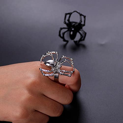 Lurrose 2 peças de anel gótico de articulação de aranha vintage punk anéis de aranha caveira dedo es