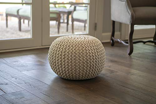 Decor Therapy Lola Round Knit Lurex Yarn And Cotton Pouf, Off-White #TOP1