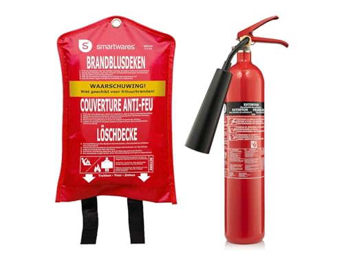 Handlicher CO2-Feuerlöscher 2kg, Brandklasse B - rückstandslos Löschen + Löschdecke 100x100 cm - Brandschutz