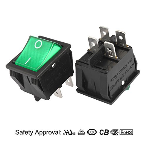 Uxcell 5Pcs Ac 20A/125V 22A/250V Dpst 4 Pin 2 Position I/O Green Light On Off Button Illuminated Boat Rocker Switch #TOP2