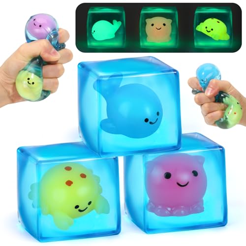 Glow in The Dark Mini Stress Cube 3 Pack Sugar Squishy Fidget Toys