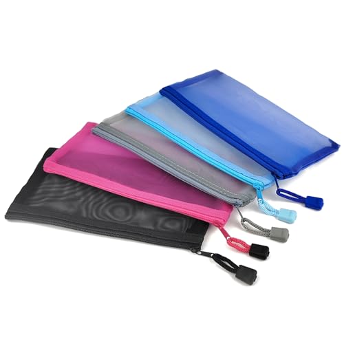 SimautHawk 5 Pieces Zipper Mesh Bags, a Bag with a Zipper Cosmetic Organizer Pouch for Daily or Travel to Keep Small Items, Colorful Multiple Sizes (5, Muiltcolor, M（5pcs 7.87" x 4" ）)