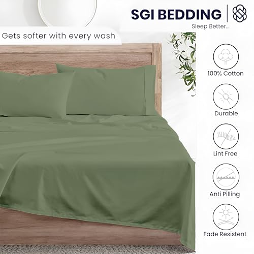 Image of SGI bedding Full Bed Sheets Set - Premium 600 TC Egyptian Cotton, Crisp & Cooling Sateen Weave, Extra Soft Hotel Collection, Fits Mattresses Up to 16 Inch Deep, Breathable & Long Lasting - Moss