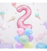 Auliuse 40 Inch Pink Number 2 Foil Balloon Pastel Balloons Set - Butterfly Stickers, Pastel Ballo...