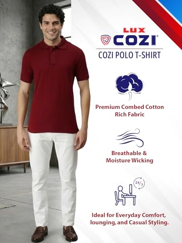 Image of Lux Cozi Men's Cotton Solid Polo Tshirt | Collar Tshirts | Half Sleeves | Stylish & Premium All Day Wear | Pack of 1