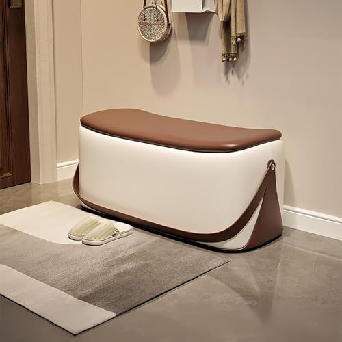 Maxsieno Stylish Leather Storage Bench, Creative Portable Handle Design Entrance Shoe Bench, Padded Ottoman Foot Rest for Bedroom Living Room Corridor Dressing Room(Width 31.5in(80cm), White)